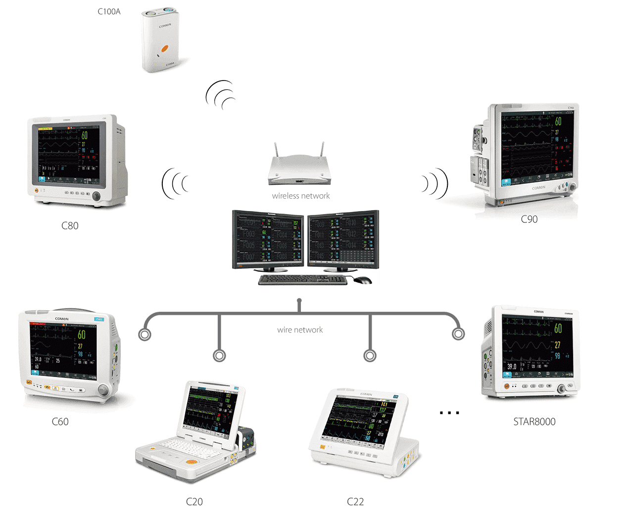 Mixed network of multiple monitors
